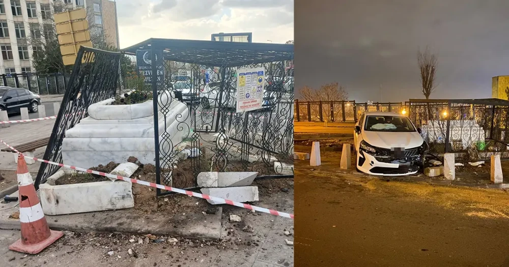 Ankara'da Tarihi Türbeye Otomobil Çarptı: Tezveren Sultan Ziyaretgahı Zarar Gördü