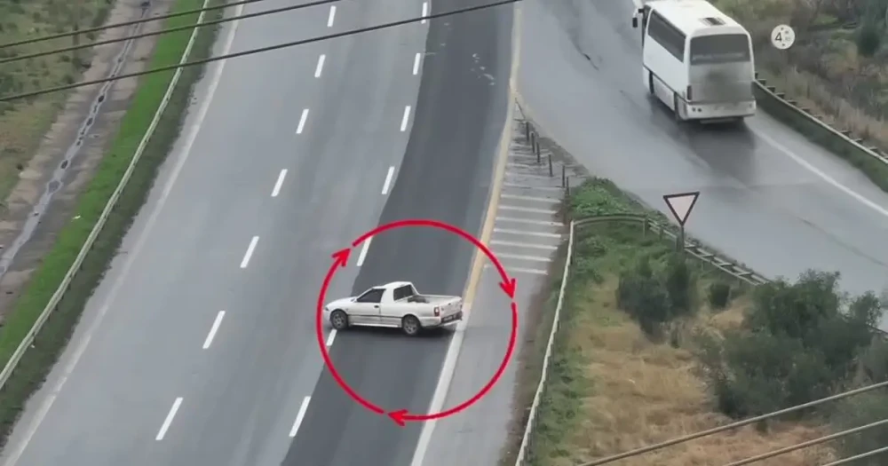 Otoyolda Tehlikeli Kaçış Girişimi Drone ile Görüntülendi