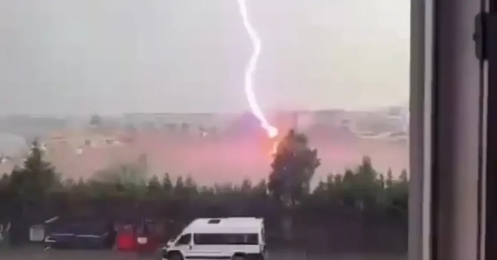Tekirdağ'da Palmiye Ağacına Yıldırım Düşü, Alev Alev Yandı